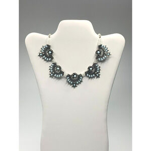 ViVi Love Silver Toned Bib Necklace Flower Accents Teardrop Stones